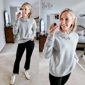 Oversized Mama Waffle Embroidery Sweatshirt - 4 Colors